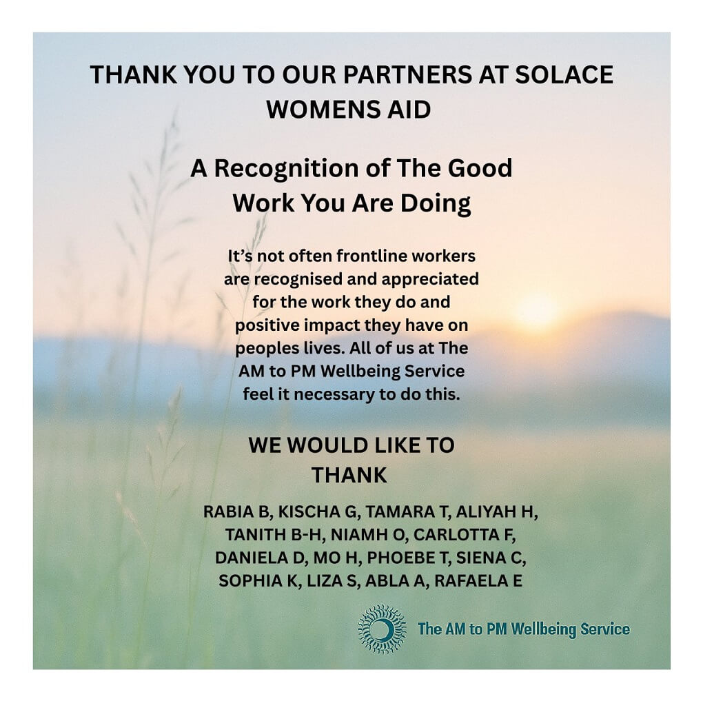 Solace Womens Aid Thank You Message 1 The AM to PM Wellbeing Service