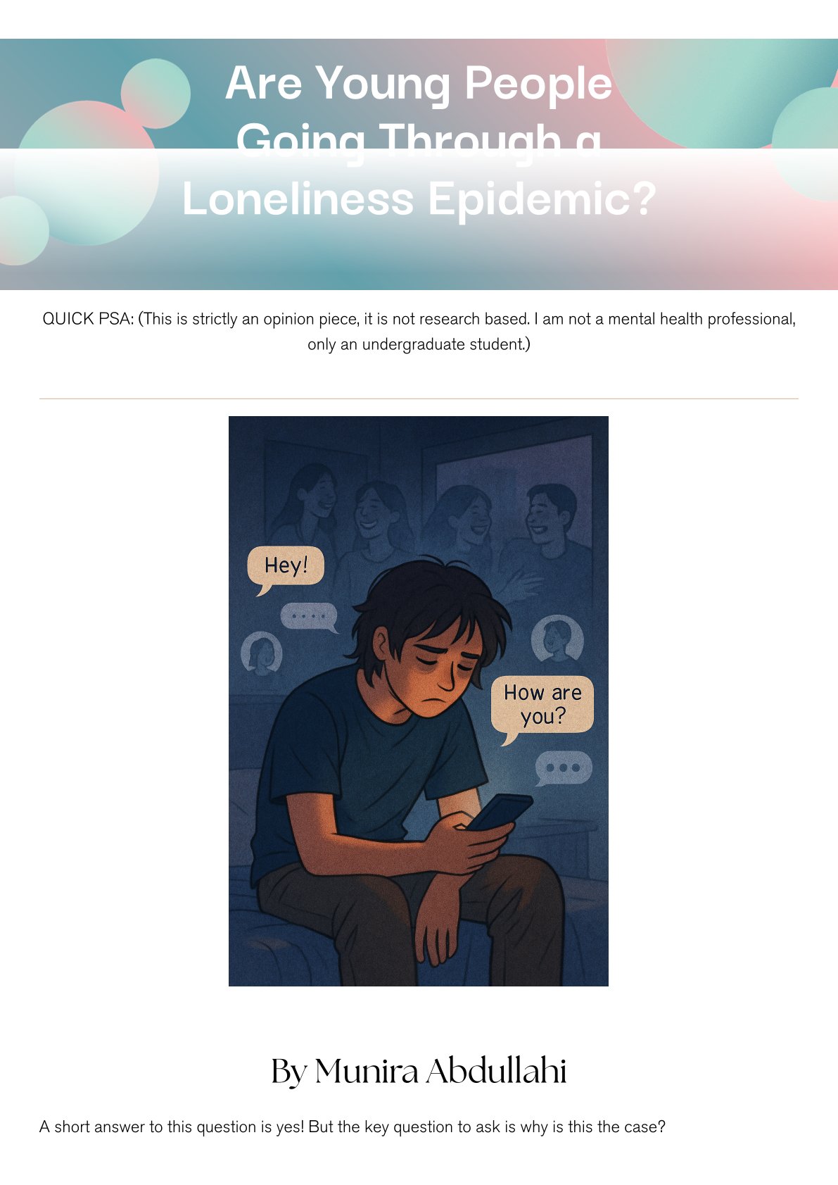 Are Young People Going Through a Loneliness Epidemic 1 The AM to PM Wellbeing Service