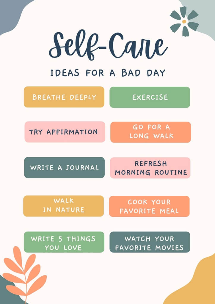 Cute Calm Sea Colors Self Care Ideas for Bad Day List Poster 1 1 The AM to PM Wellbeing Service