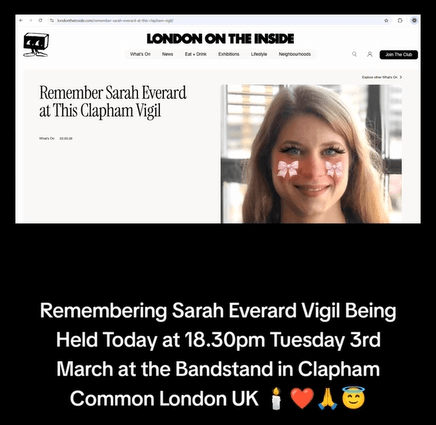 Sarah Everard Image The AM to PM Wellbeing Service